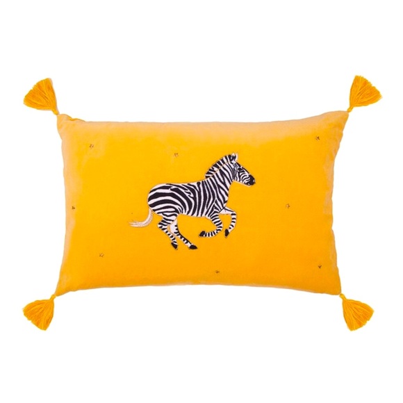ELIZABETH SCARLETT ZEBRA MUSTARD VELVET CUSHION - Picture 3 of 3